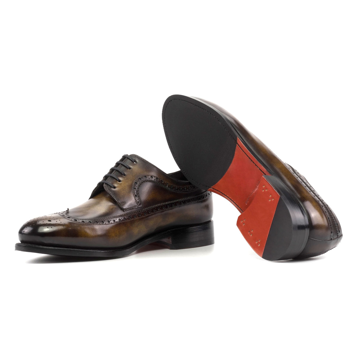 Derby Brogue fleuri en cuir patiné tabac – vue 2