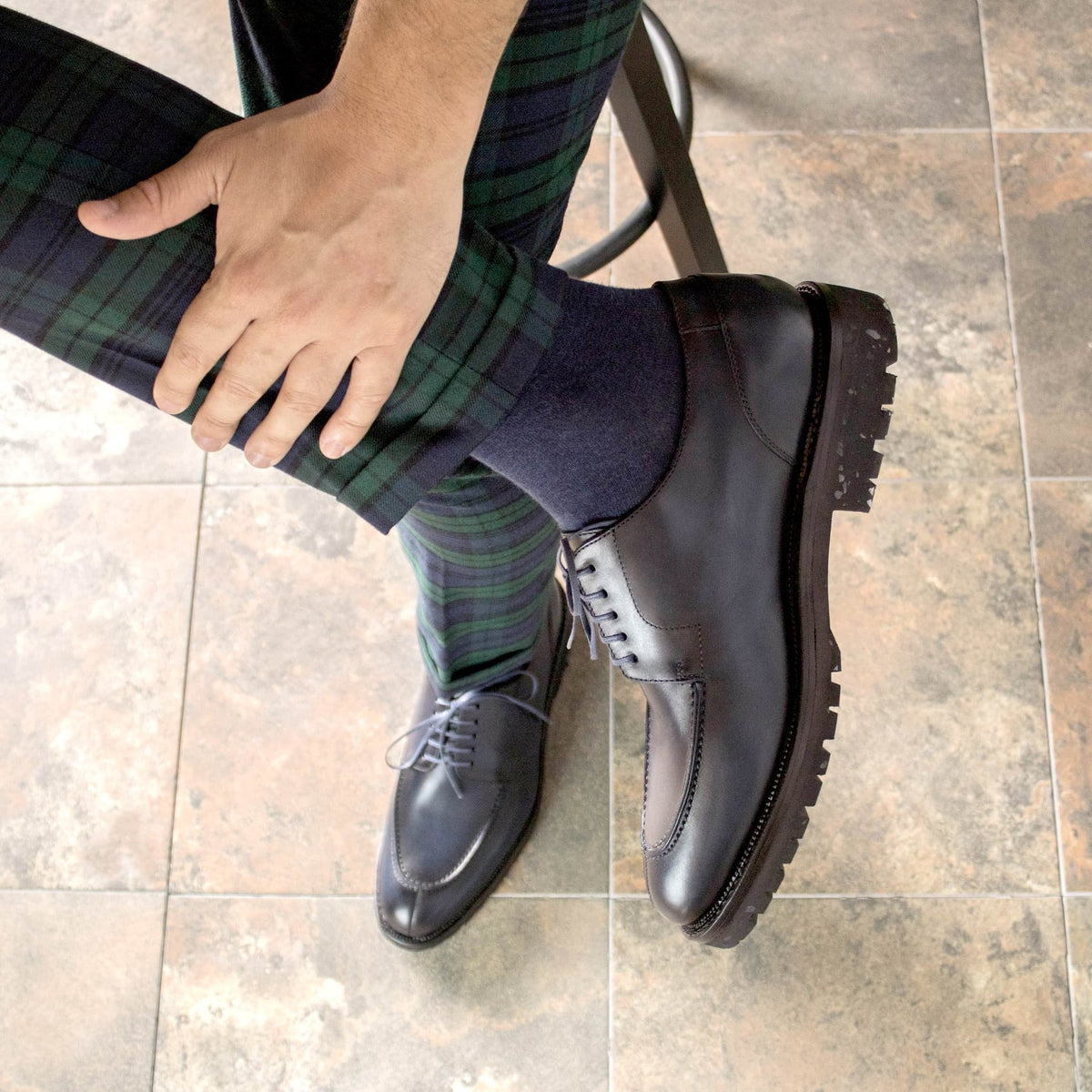 Derby Chasse en cuir bleu marine - Semelles Commando recyclées Vibram® – vue 4