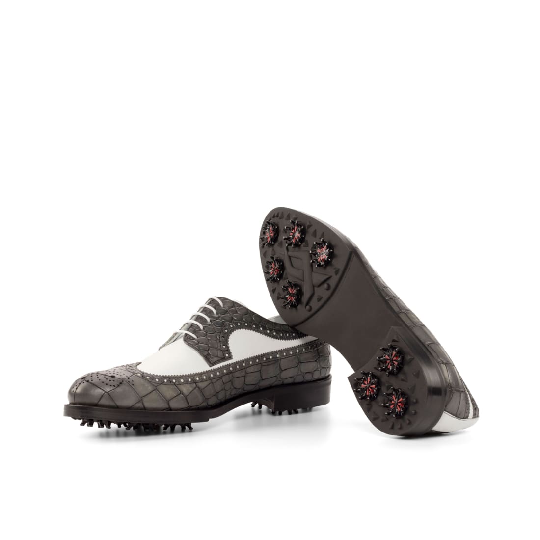 Derby à lacets de golf en cuir blanc et croco – vue 3