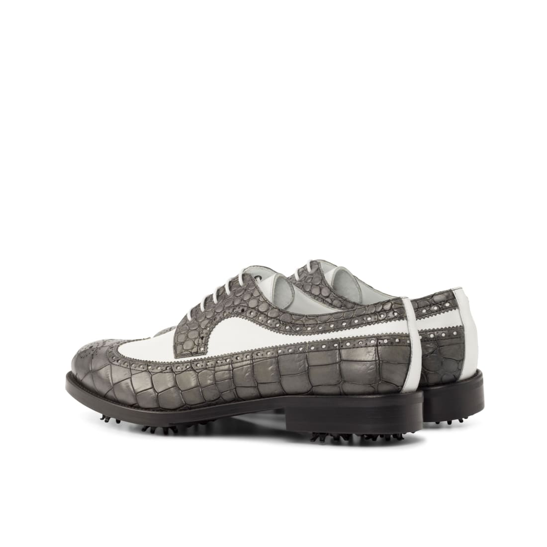 Derby à lacets de golf en cuir blanc et croco – vue 2