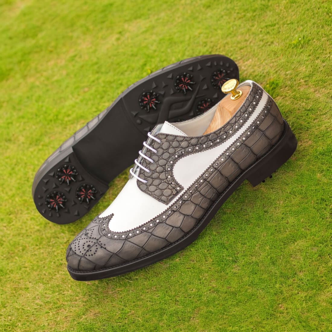 Derby à lacets de golf en cuir blanc et croco – vue 4