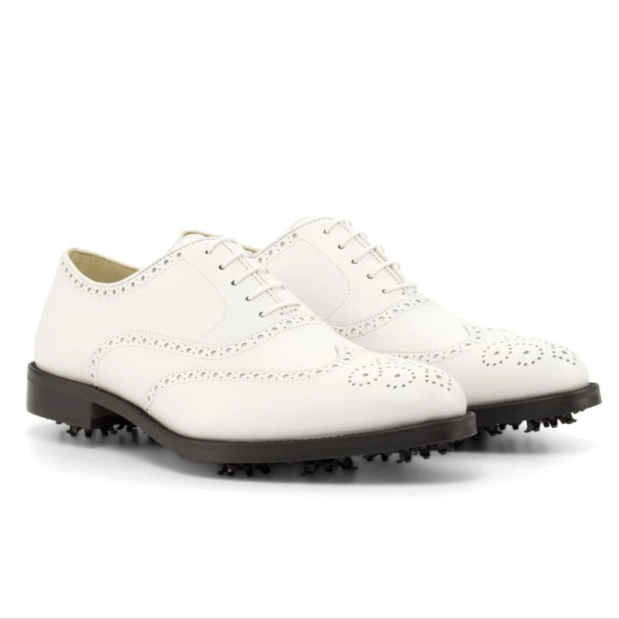 Derby brogue à lacets de golf en cuir blanc
