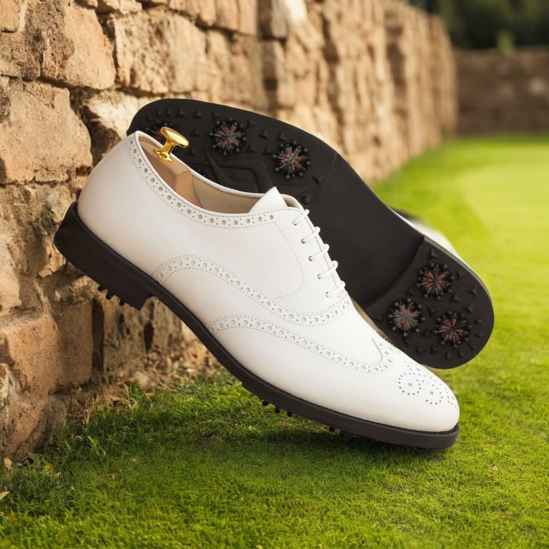 Derby brogue à lacets de golf en cuir blanc – vue 4