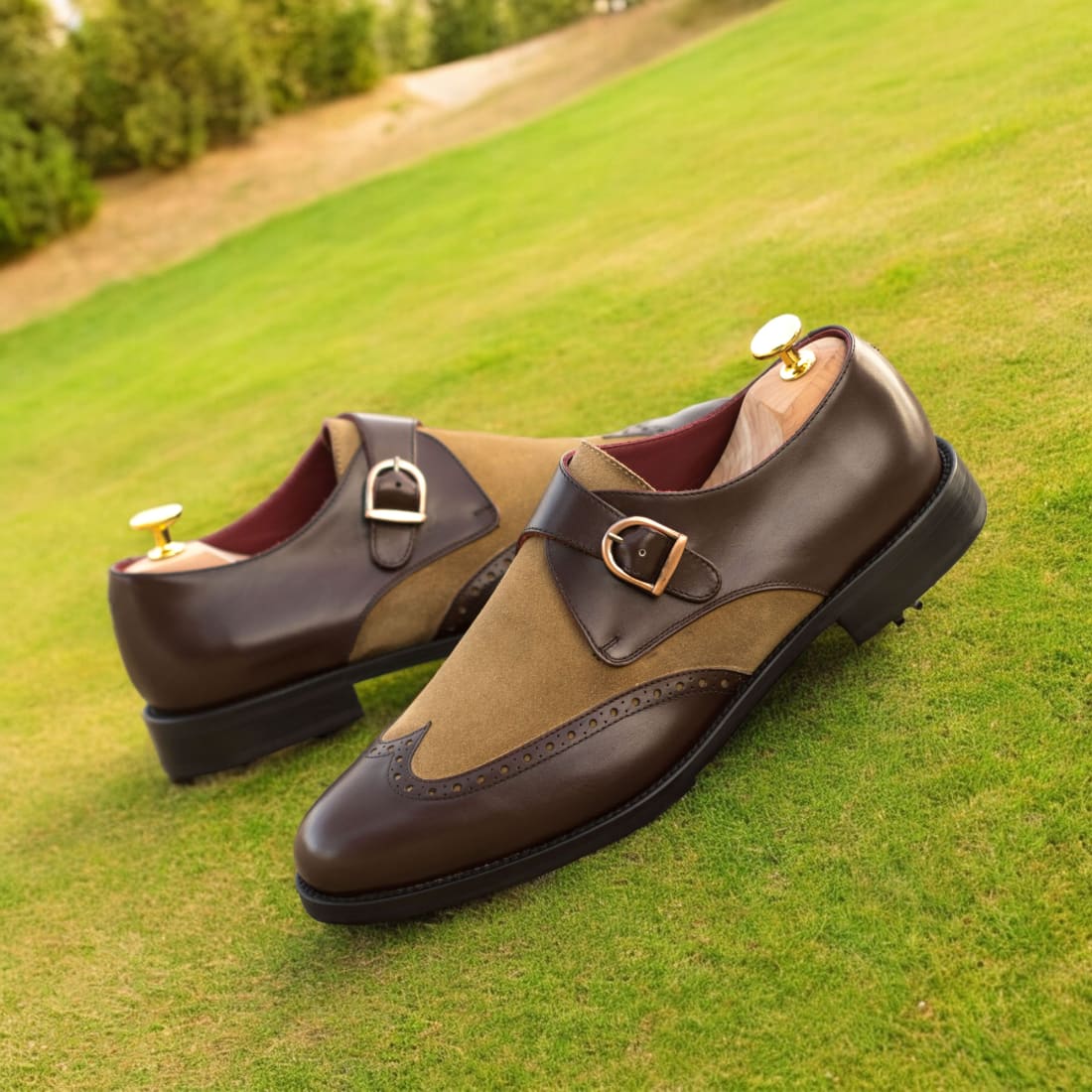 Derby à boucle de golf en cuir et daim – vue 4