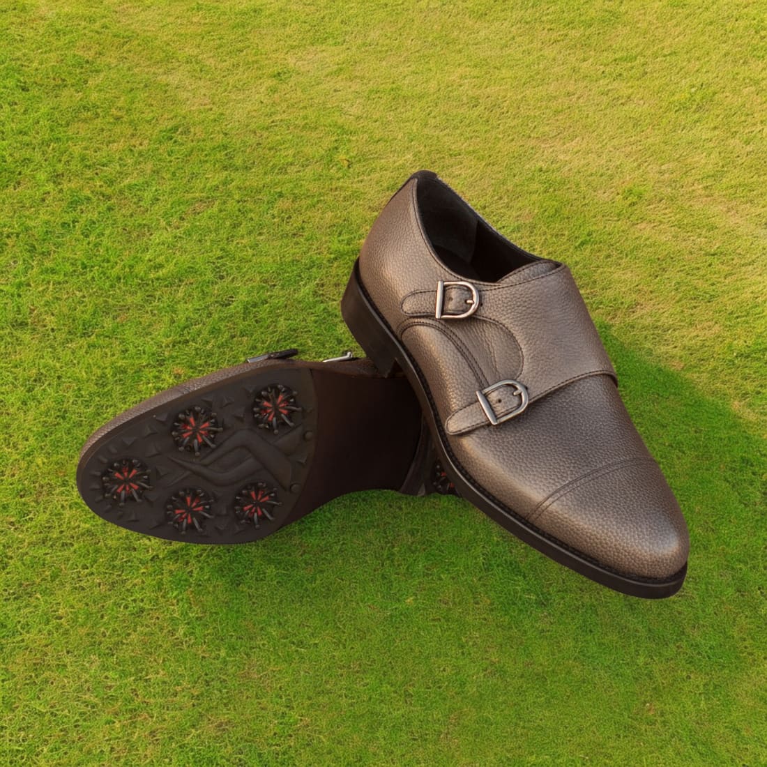 Derby à double boucles de golf en cuir grainé gris – vue 4