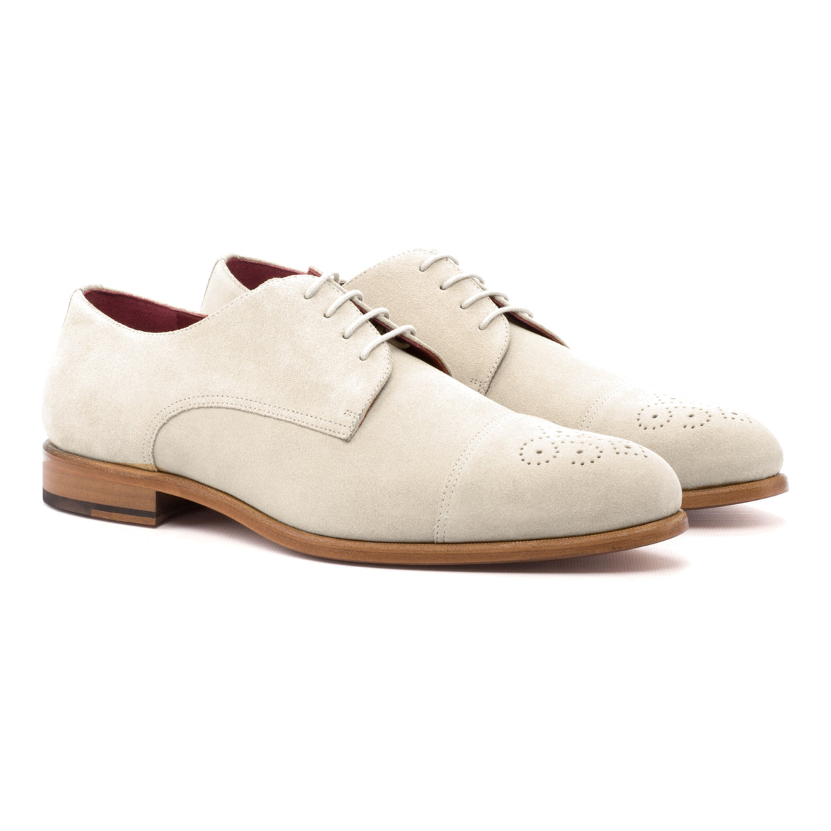 Derby bout droit fleuri en daim de chevreau ivoire – vue 1