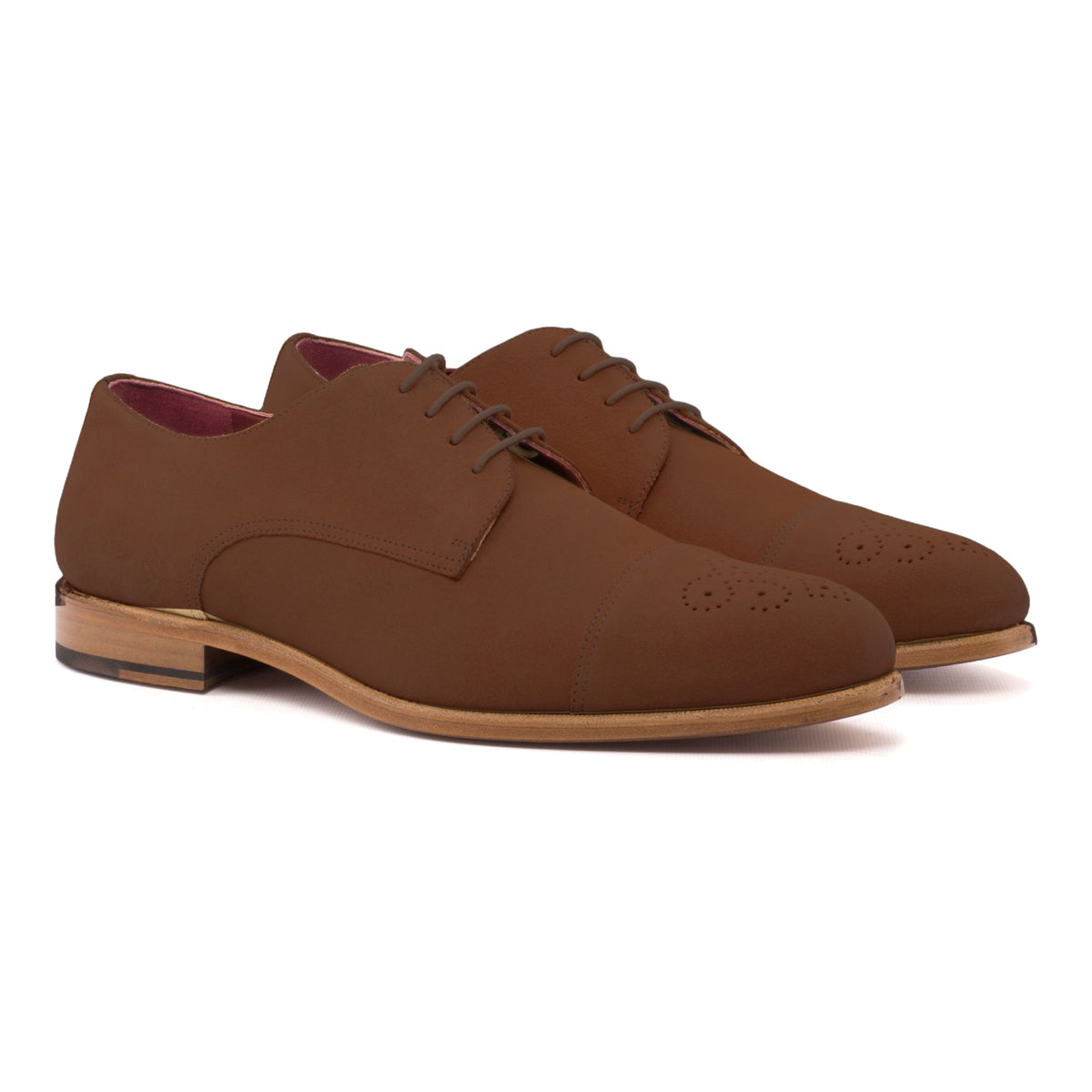 Derby bout droit fleuri en daim marron moyen – vue 1