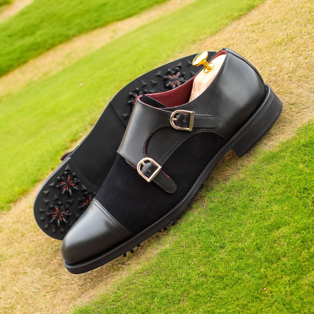 Derby double boucles de golf en cuir et daim noir – vue 4