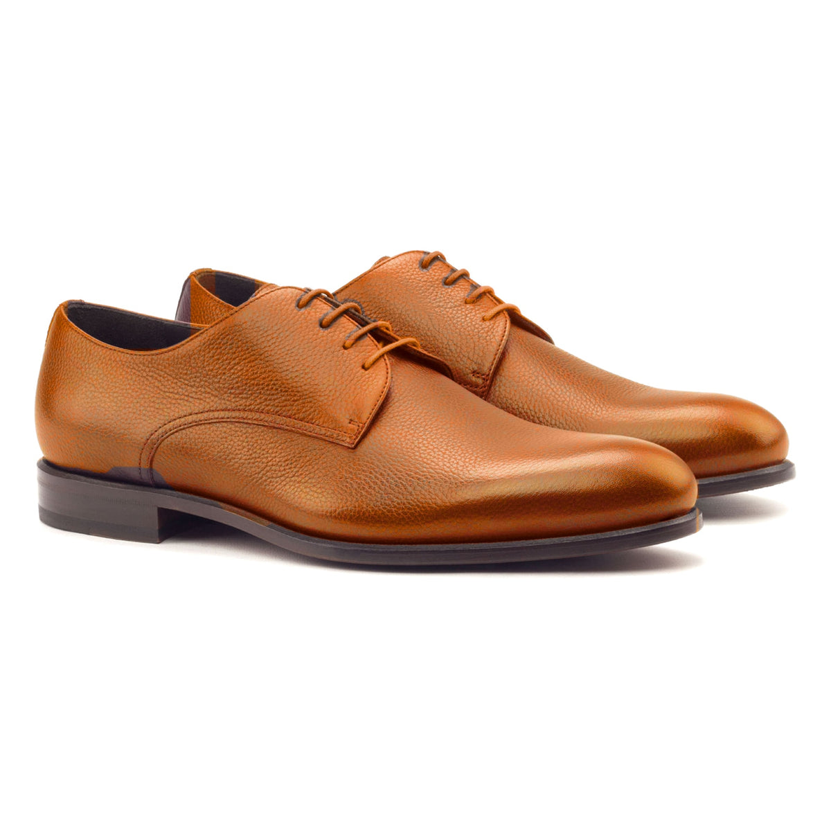 Derby en cuir grainé cognac – vue 1