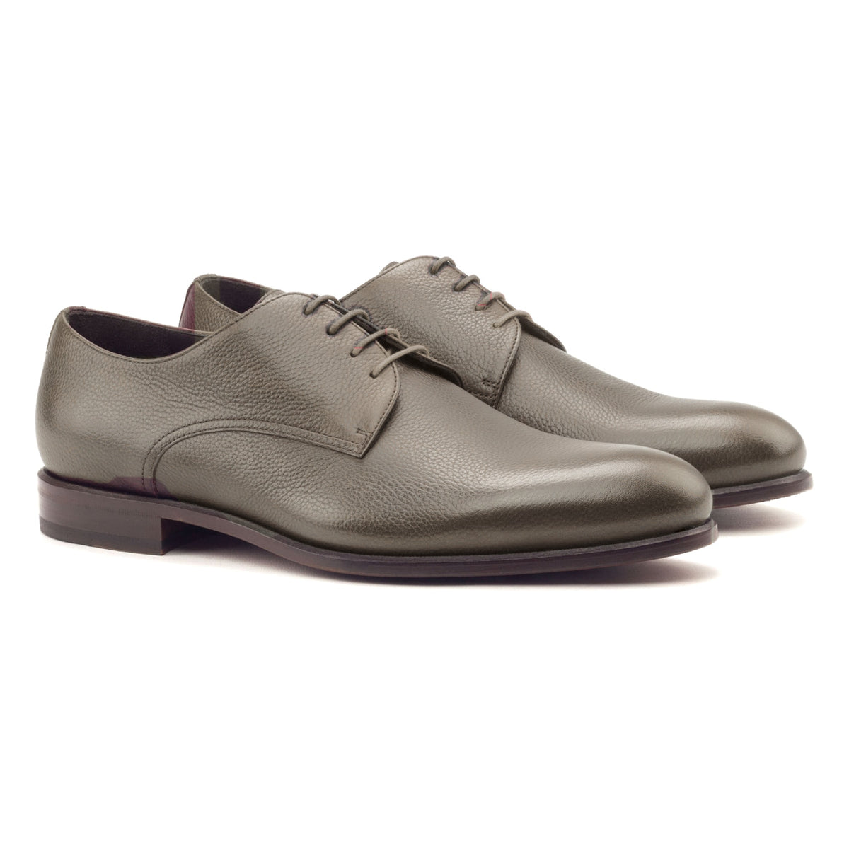 Derby en cuir grainé gris – vue 1