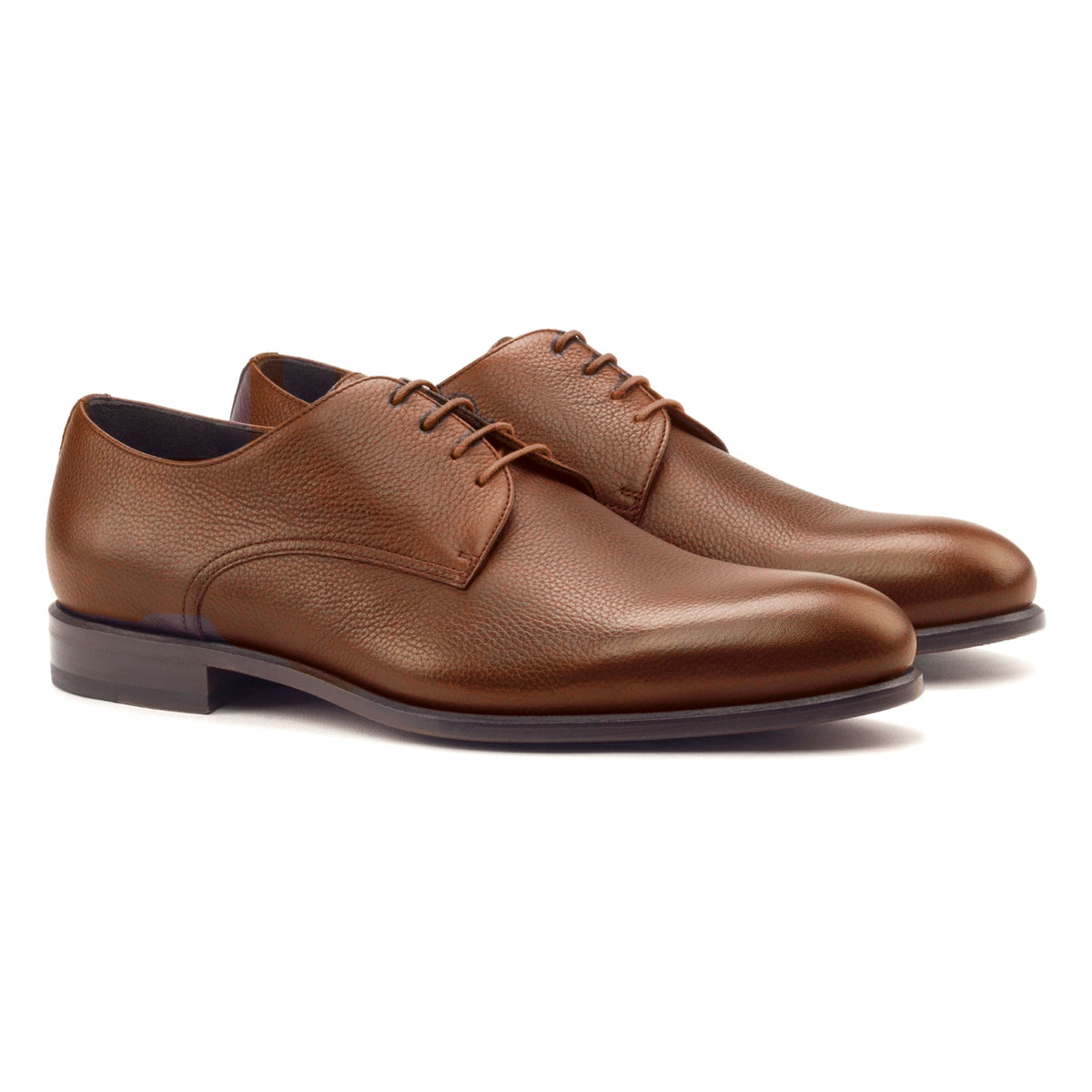 Derby en cuir grainé marron moyen – vue 1