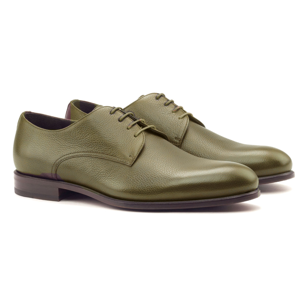 Derby en cuir grainé vert olive – vue 1