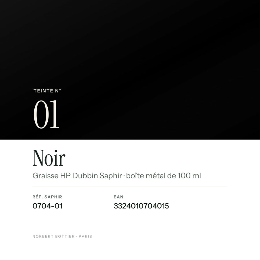 Teinte Noir n° 01 de la Graisse HP Dubbin Saphir, réf. 0704-01, EAN 3324010704015