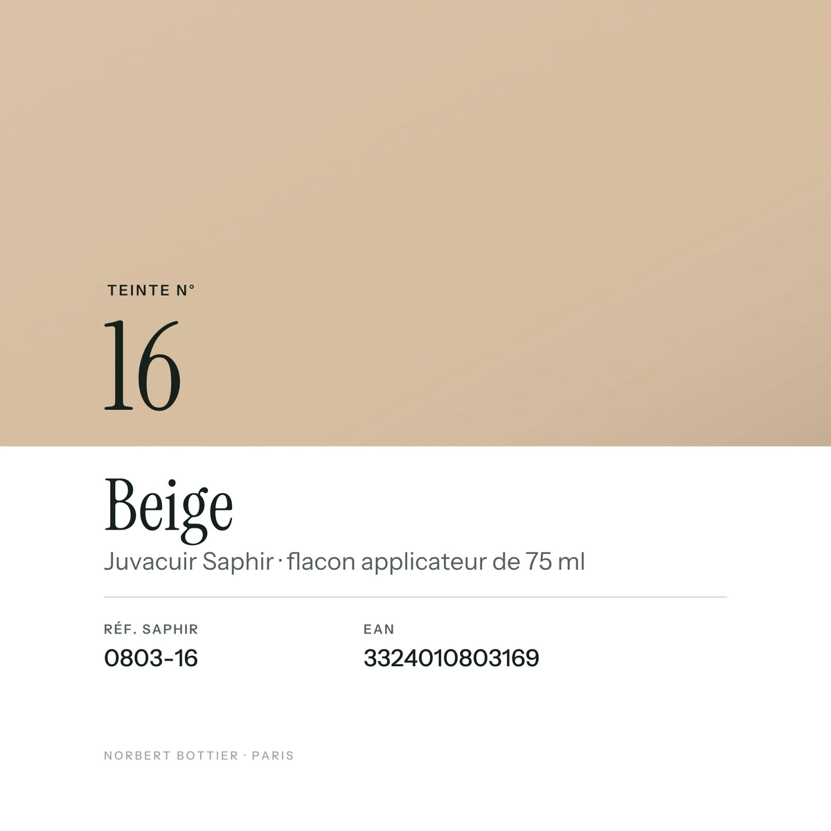 Teinte Beige n° 16 du Juvacuir Saphir, réf. 0803-16, EAN 3324010803169