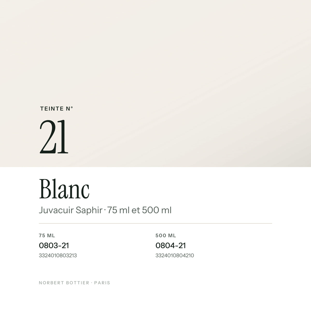 Teinte Blanc n° 21 du Juvacuir Saphir, réf. 0803-21 / 0804-21