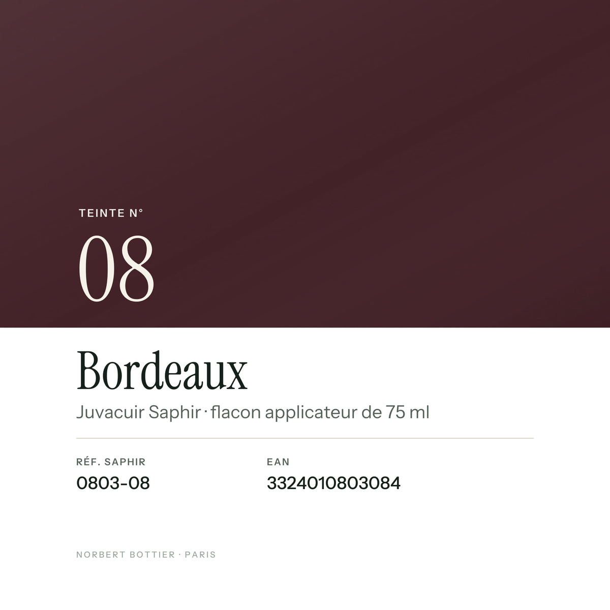 Teinte Bordeaux n° 08 du Juvacuir Saphir, réf. 0803-08, EAN 3324010803084