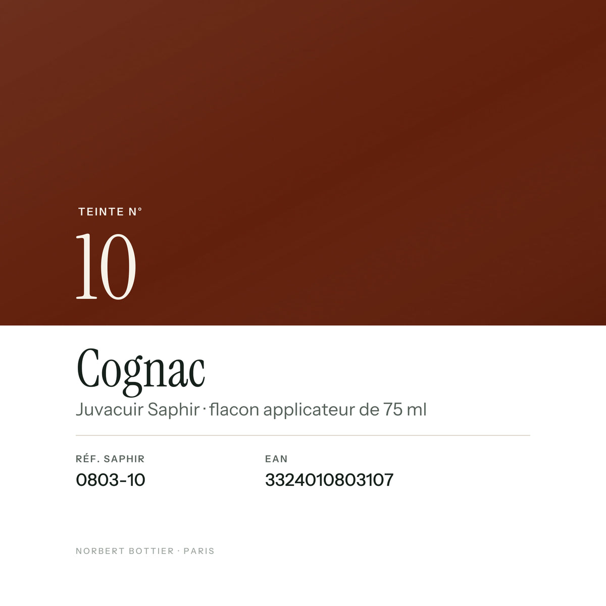 Teinte Cognac n° 10 de la Juvacuir Saphir, réf. 0803-10, EAN 3324010803107