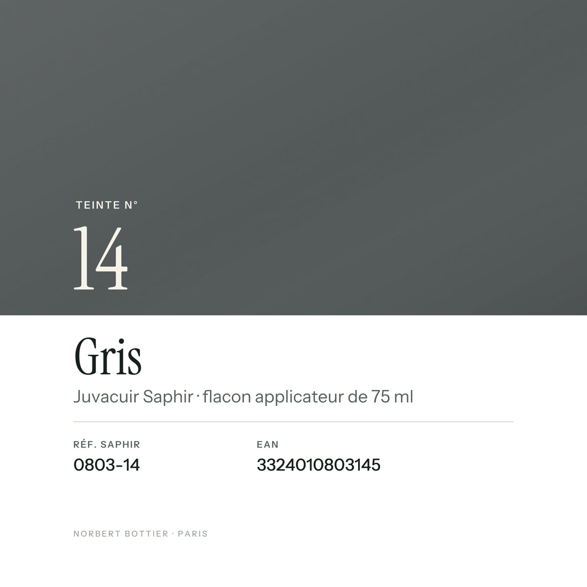 Teinte Gris n° 14 de la Juvacuir Saphir, réf. 0803-14, EAN 3324010803145