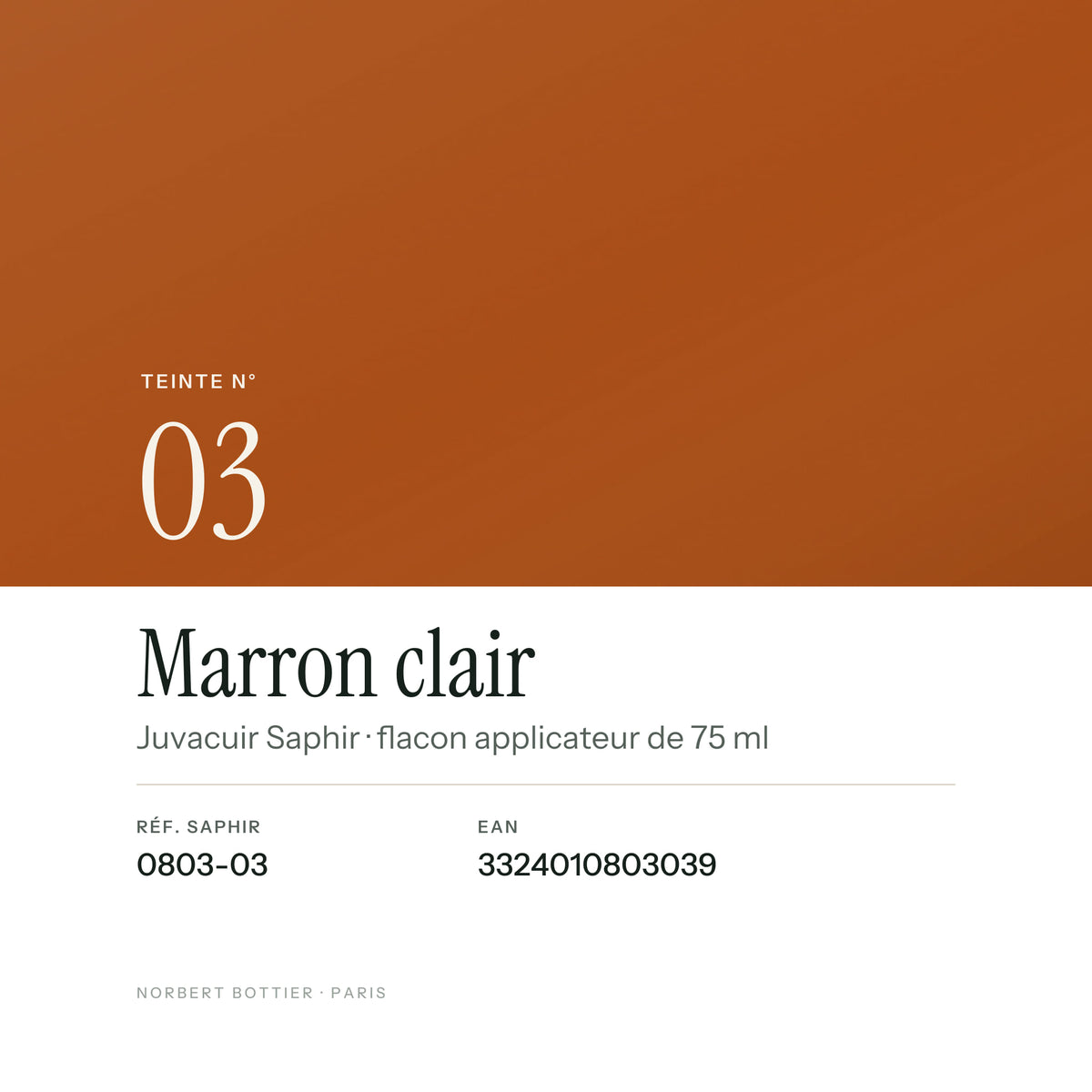Teinte Marron clair n° 03 de la Juvacuir Saphir, réf. 0803-03, EAN 3324010803039