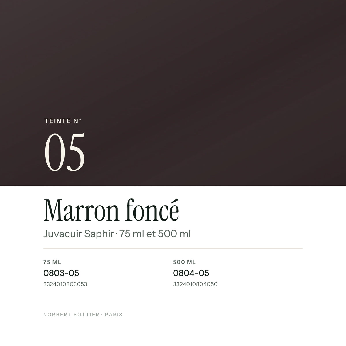 Teinte Marron foncé n° 05 du Juvacuir Saphir, réf. 0803-05 / 0804-05