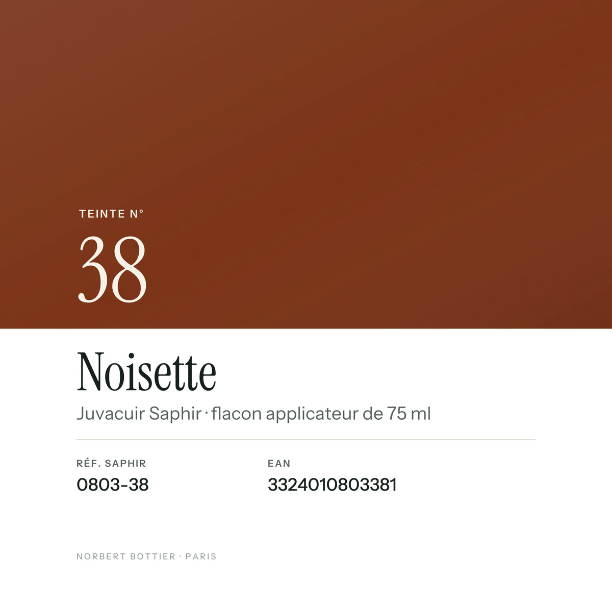 Teinte Noisette n° 38 du Juvacuir Saphir, réf. 0803-38, EAN 3324010803381