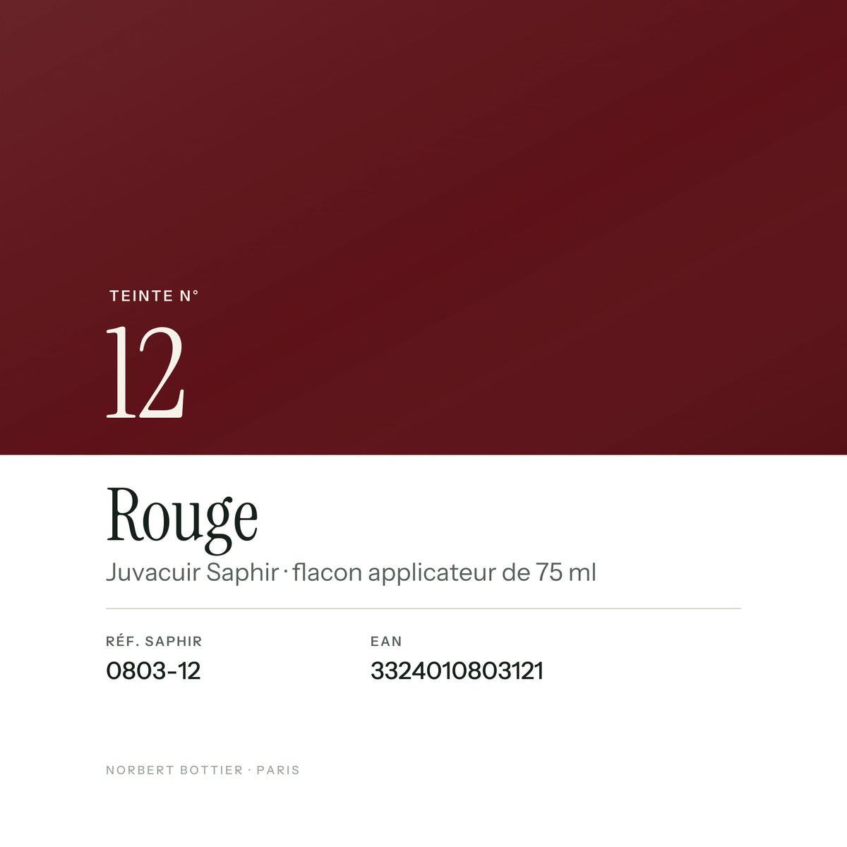 Teinte Rouge n°12 du Juvacuir Saphir, réf. 0803-12, EAN 3324010803121