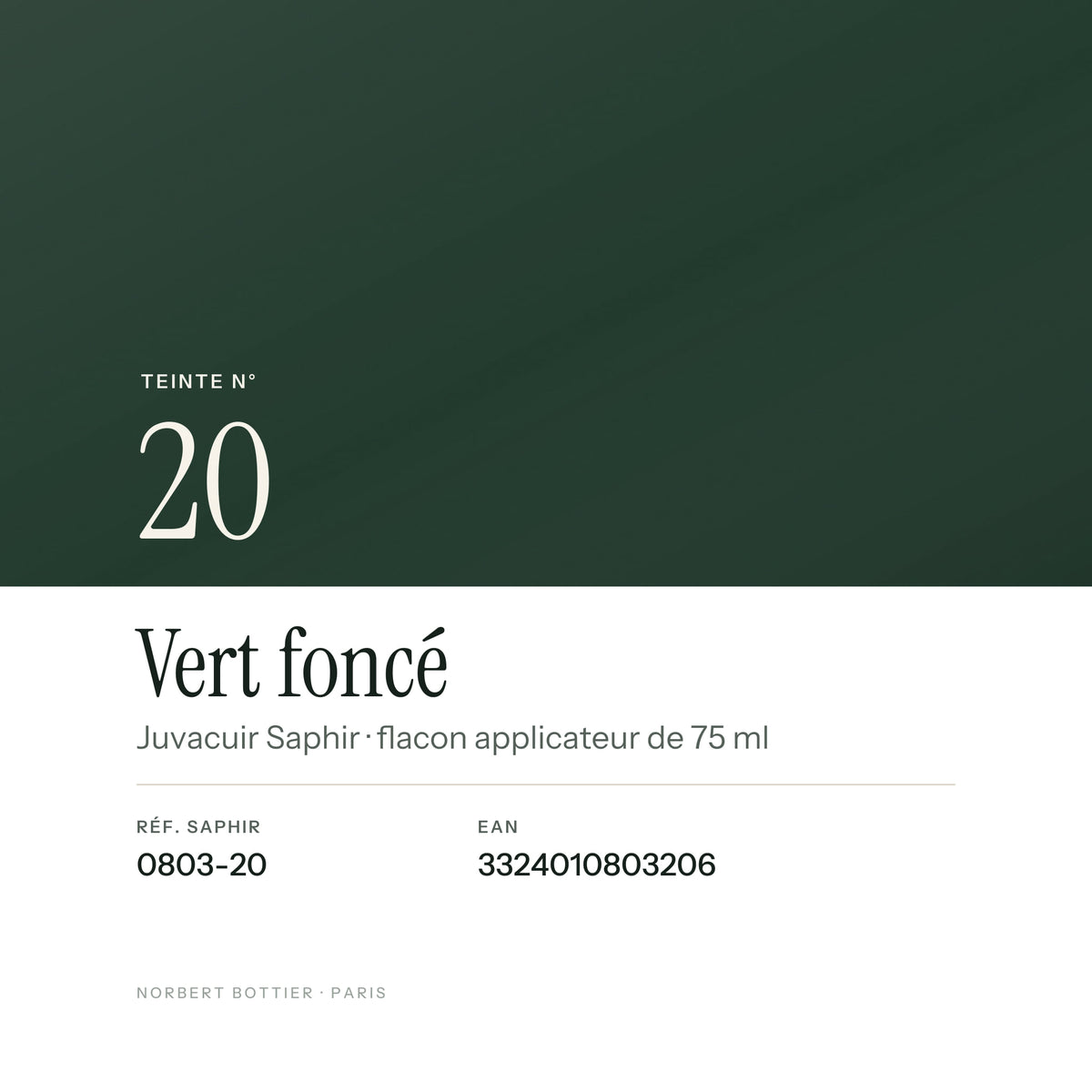 Teinte Vert foncé n° 20 de la Juvacuir Saphir, réf. 0803-20, EAN 3324010803206