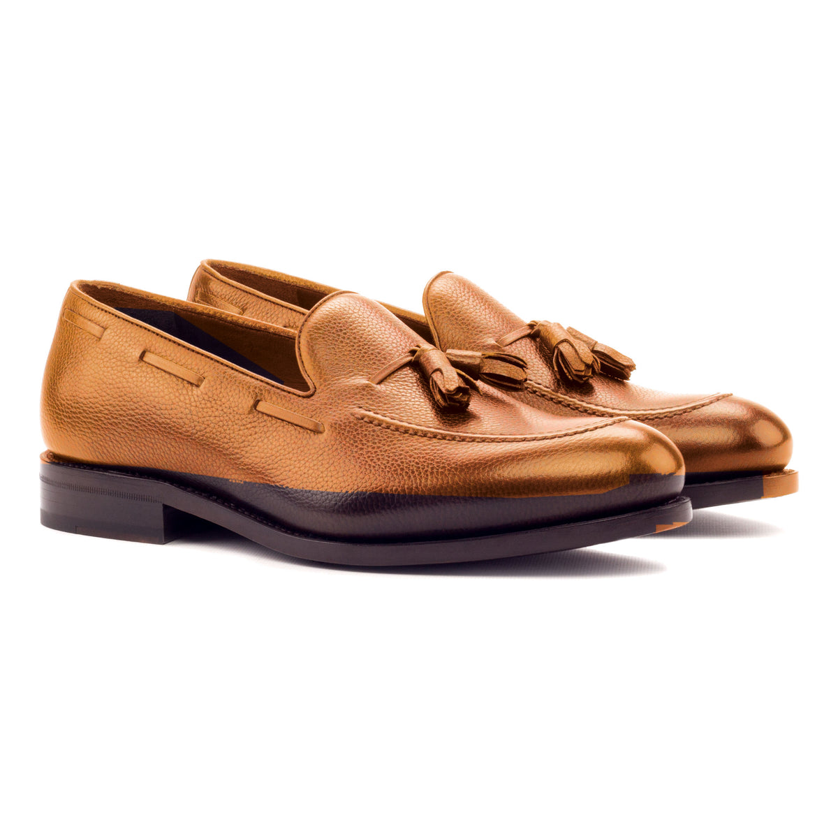 Mocassin à glands en cuir grainé cognac – vue 1