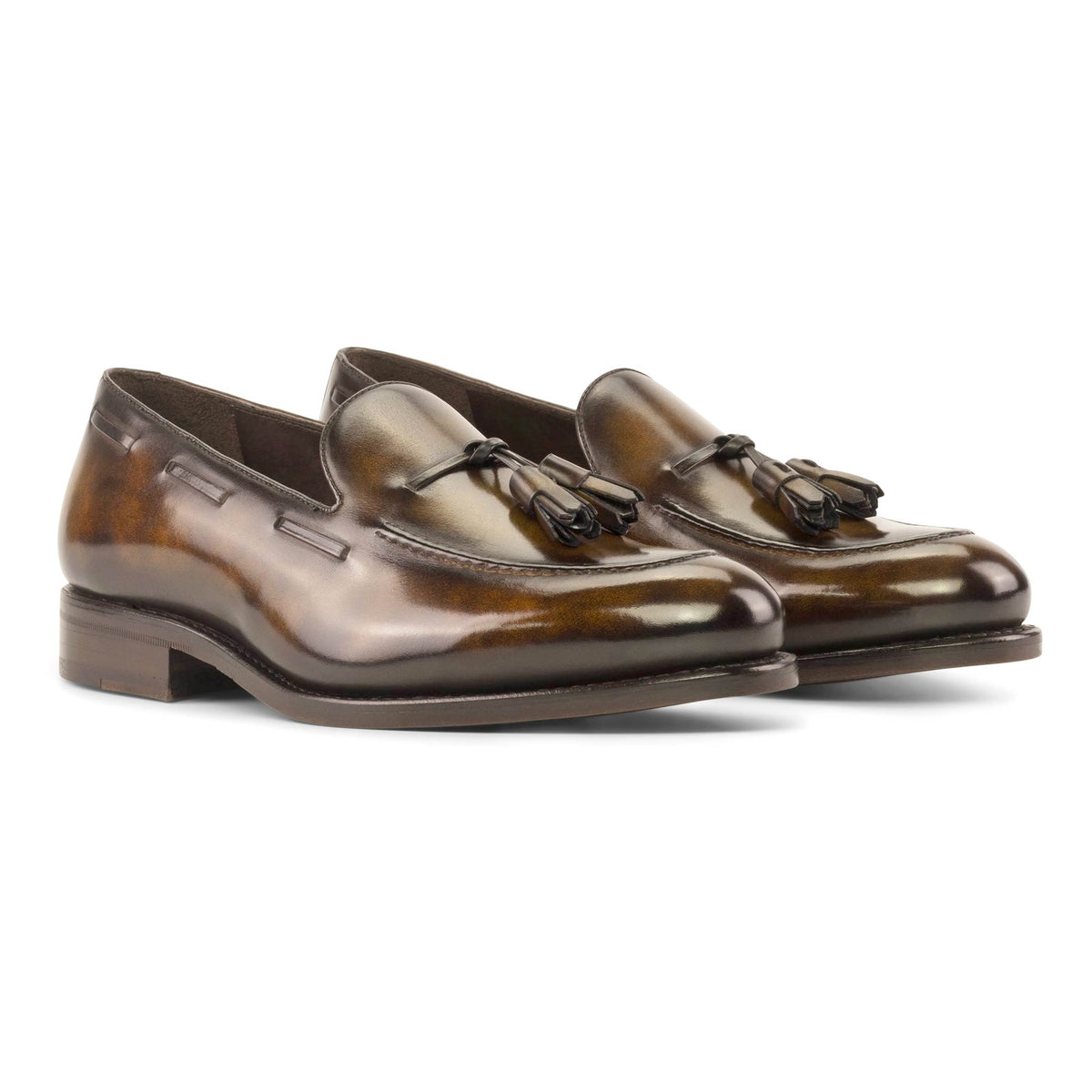 Mocassin à glands en cuir patiné tabac – vue 1