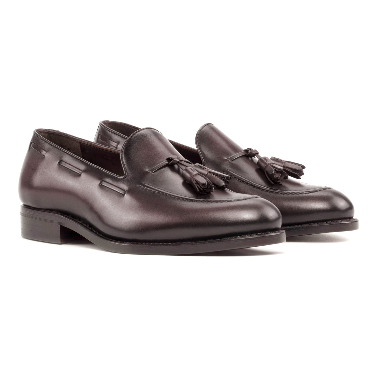 Mocassin à glands en cuir teinté main marron foncé – vue 1