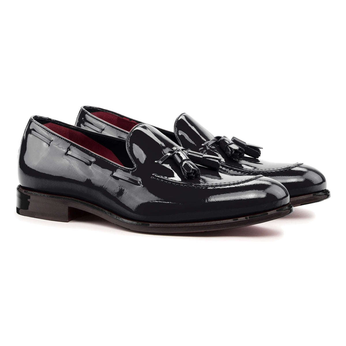 Mocassin à glands en cuir vernis noir – vue 1
