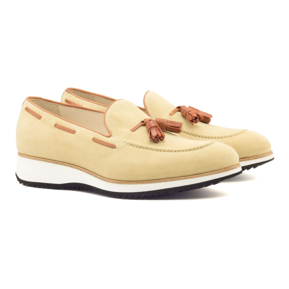 Mocassin à glands en daim beige - Semelles Sport – vue 1