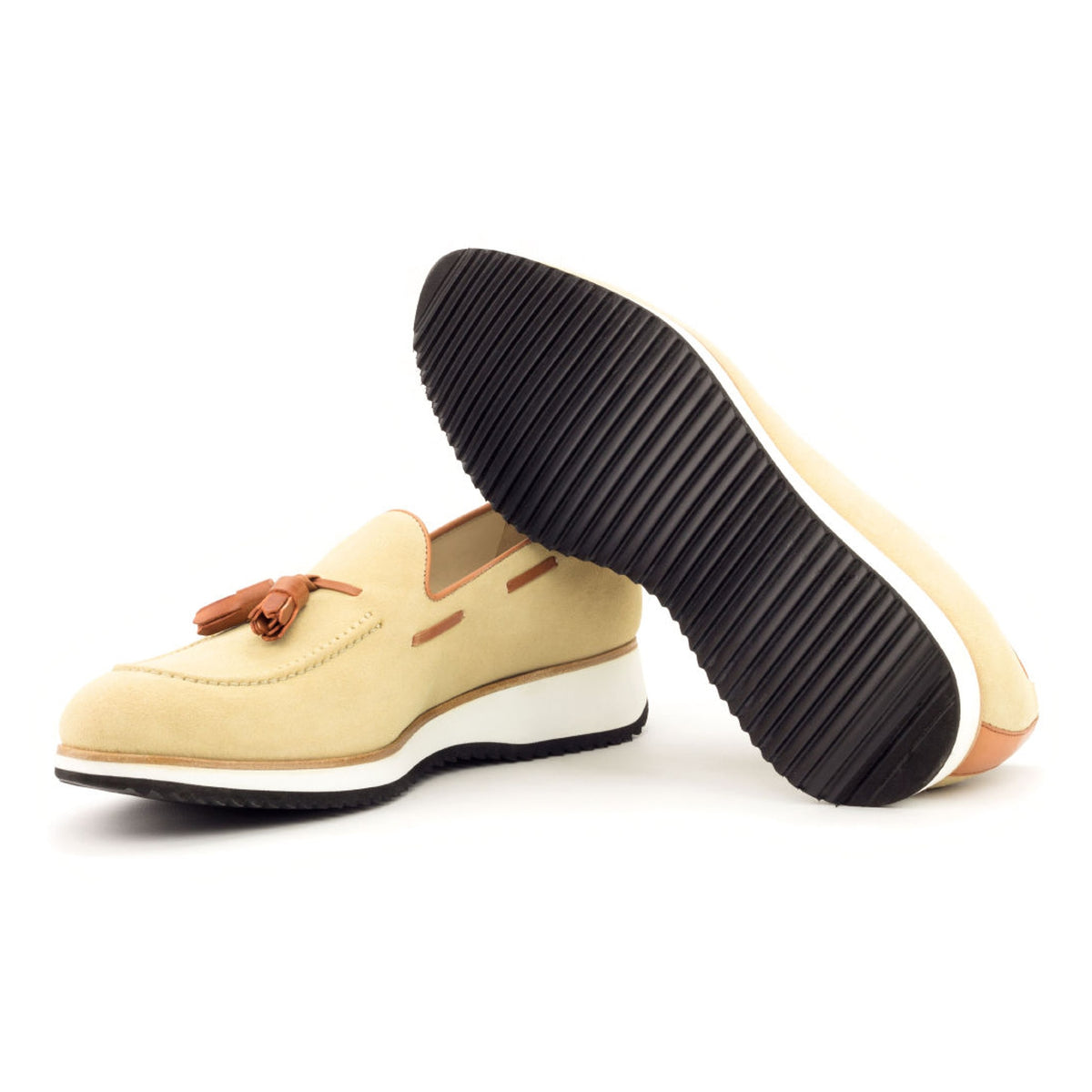 Mocassin à glands en daim beige - Semelles Sport – vue 2
