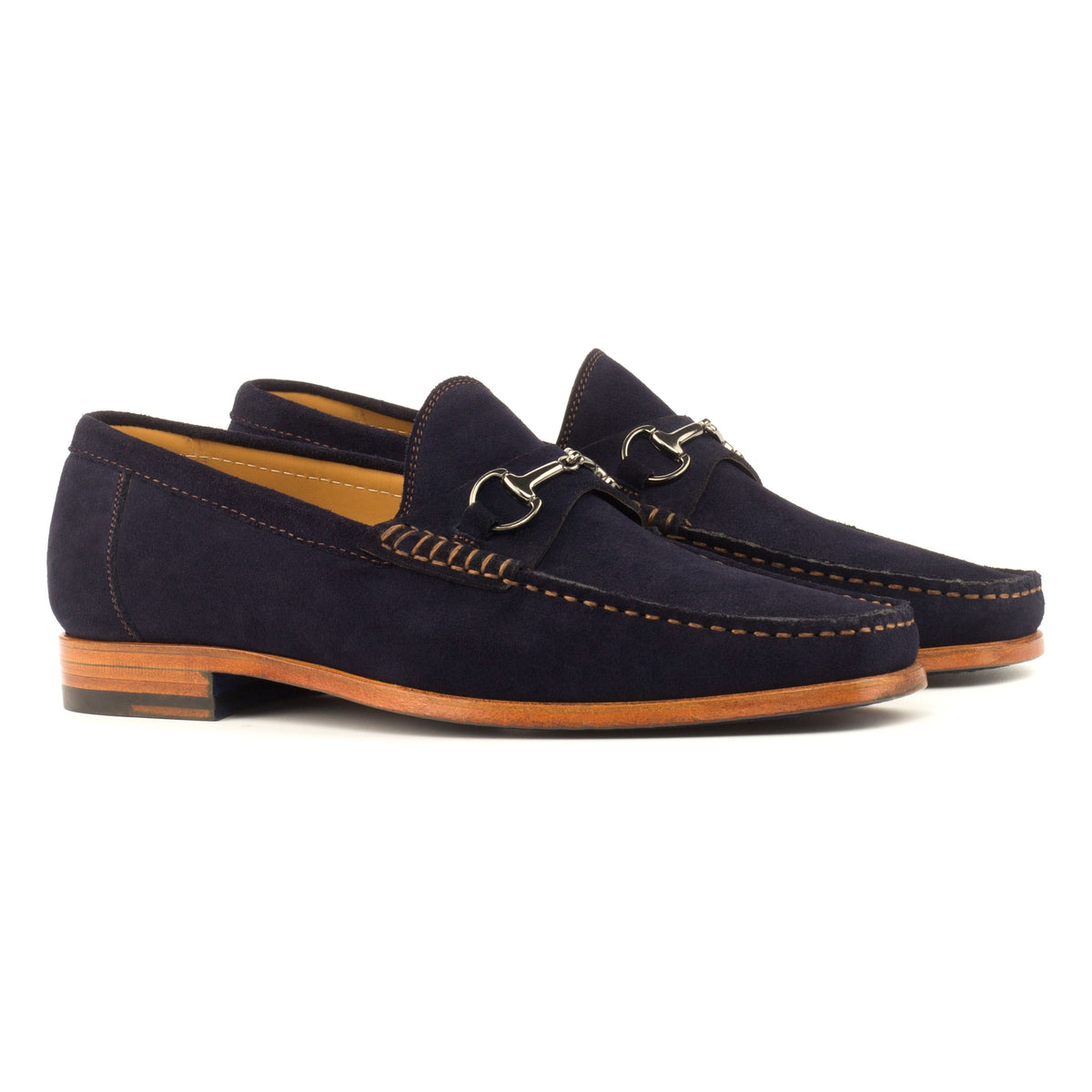 Mocassin à mors en cuir daim bleu marine – vue 1