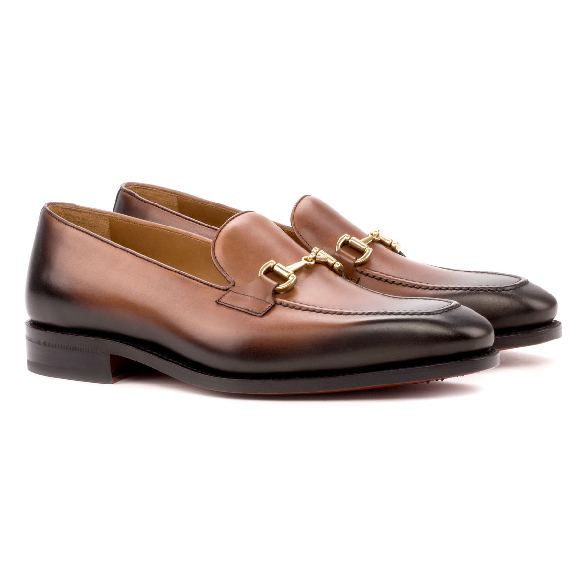 Mocassin à mors en cuir patiné marron – vue 1