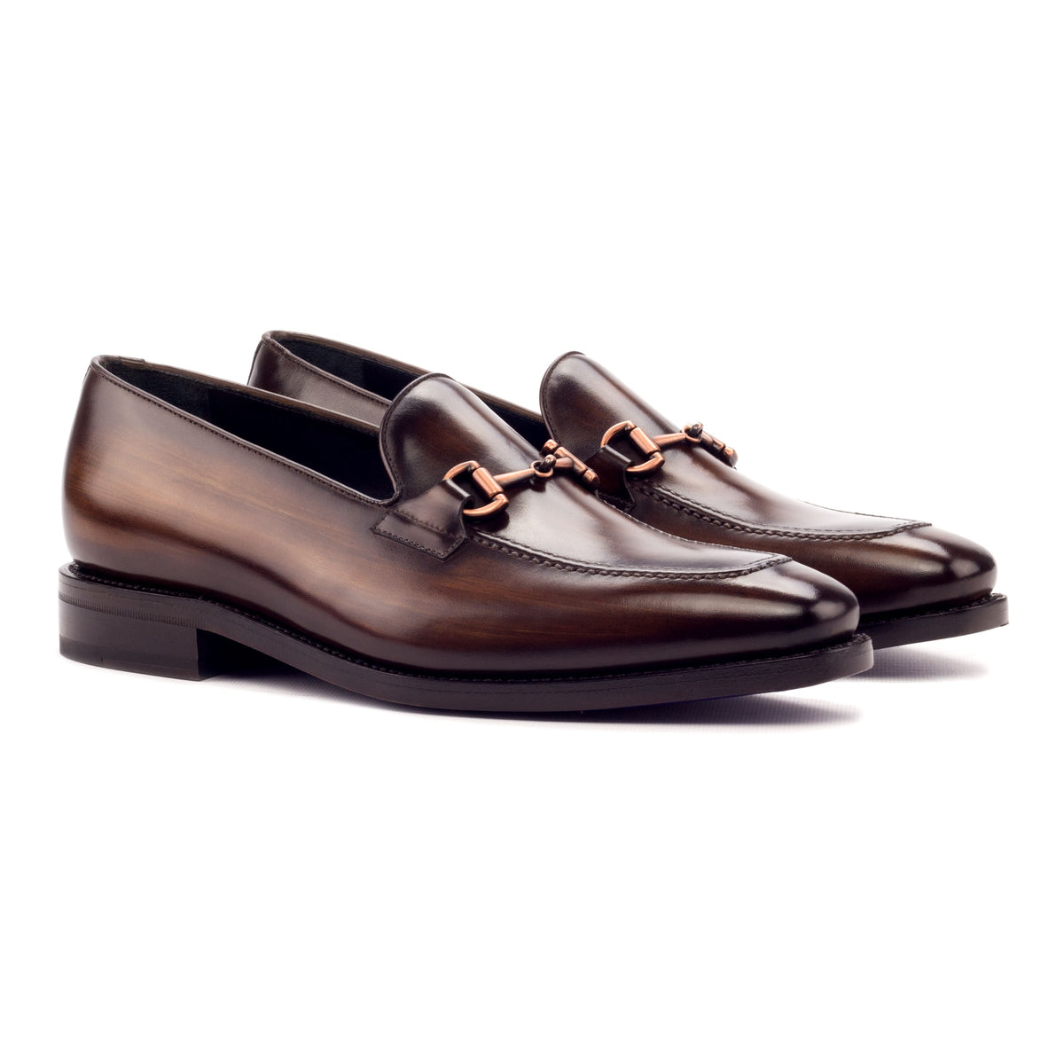 Mocassin à mors en cuir patiné marron foncé – vue 1