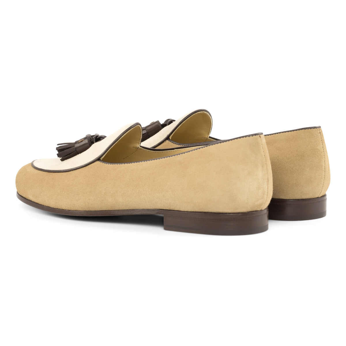 Mocassin Belge à glands en daim camel et ivoire – vue 3