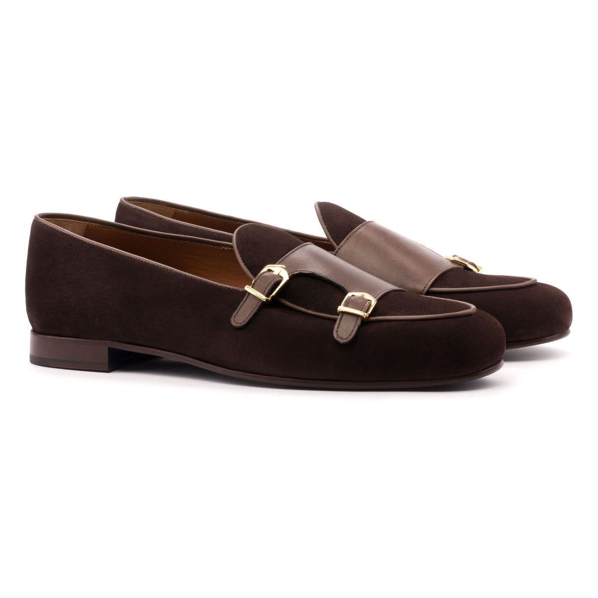 Mocassin Double Boucle en cuir et daim marron foncé – vue 1