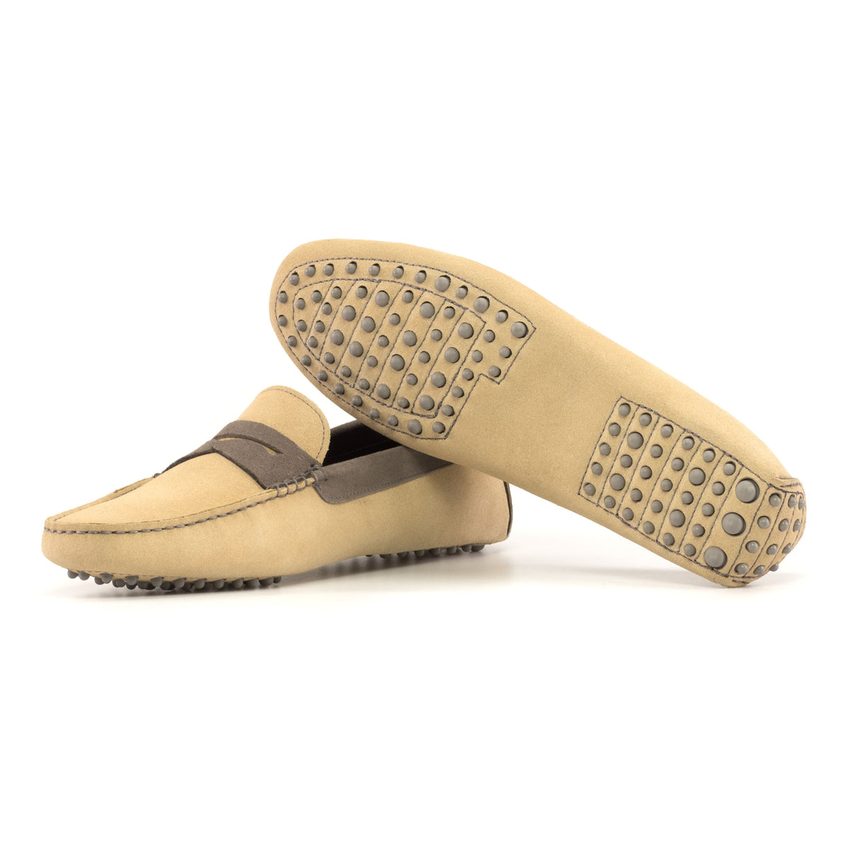 Mocassin Driver en daim beige et marron – vue 2