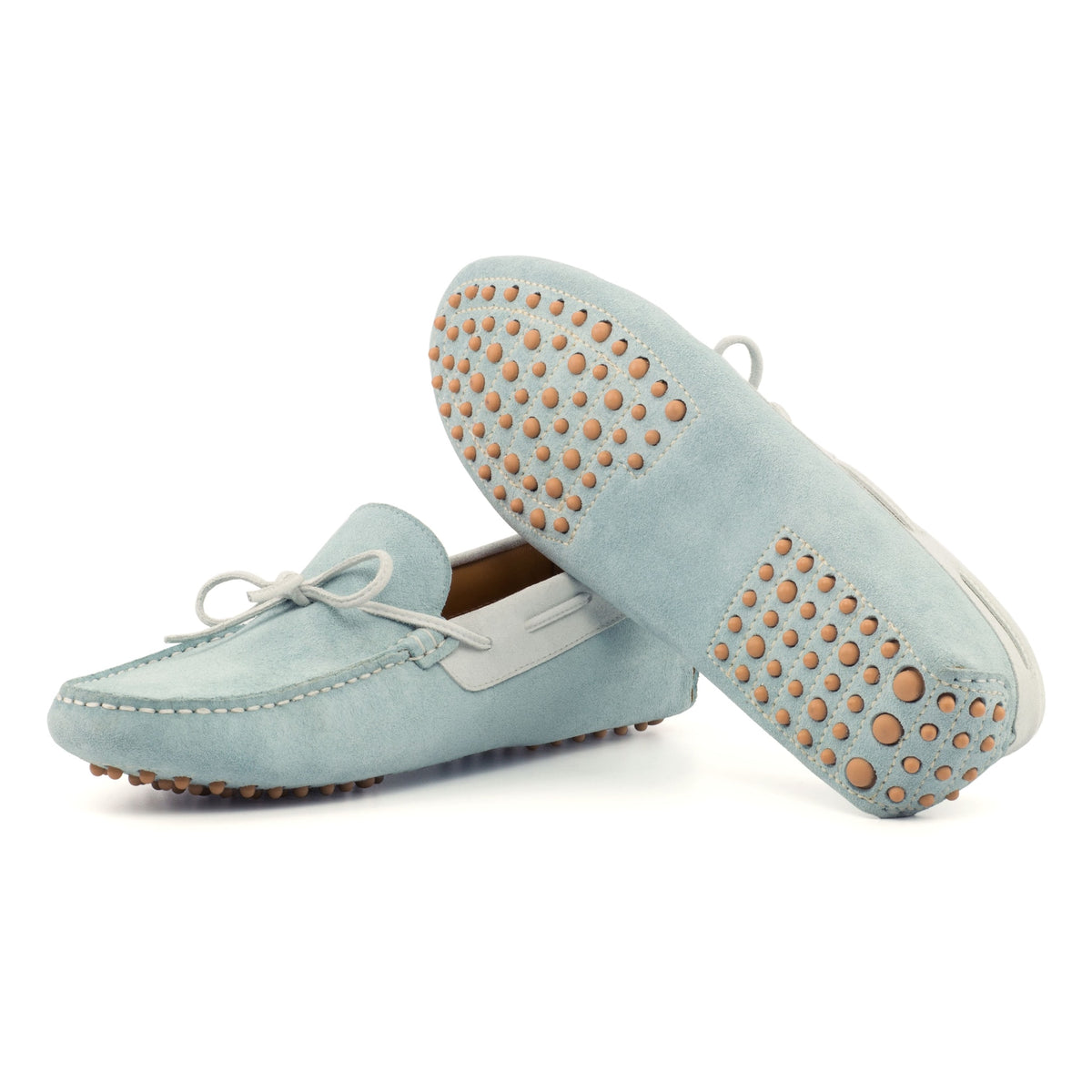 Mocassin Driver en daim bleu ciel et blanc – vue 2