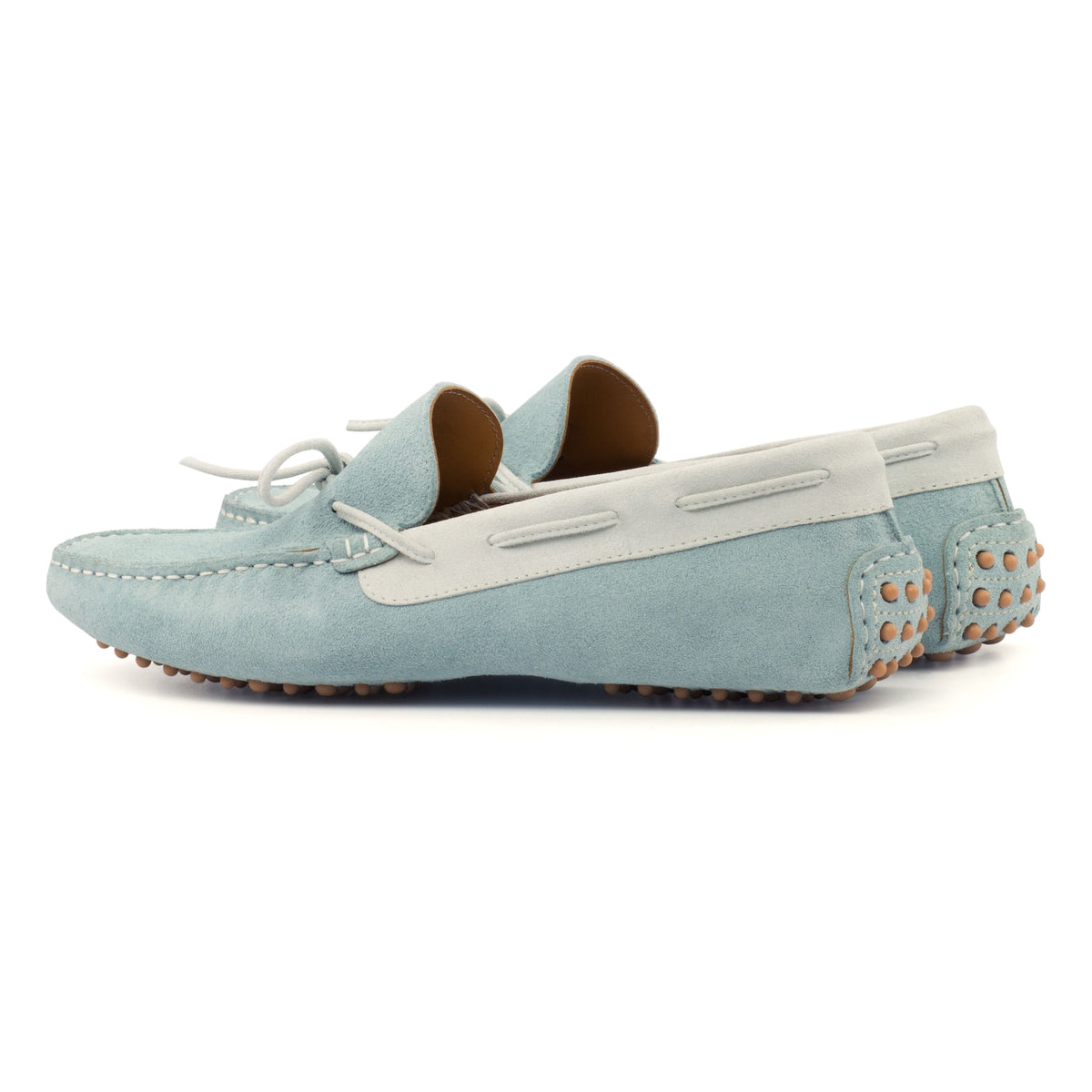 Mocassin Driver en daim bleu ciel et blanc – vue 3