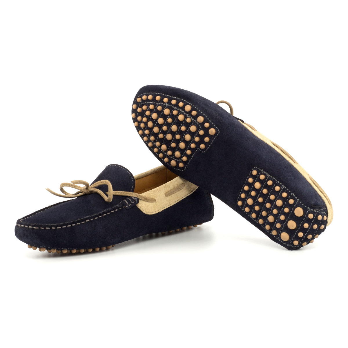 Mocassin Driver en daim bleu marine et beige – vue 2