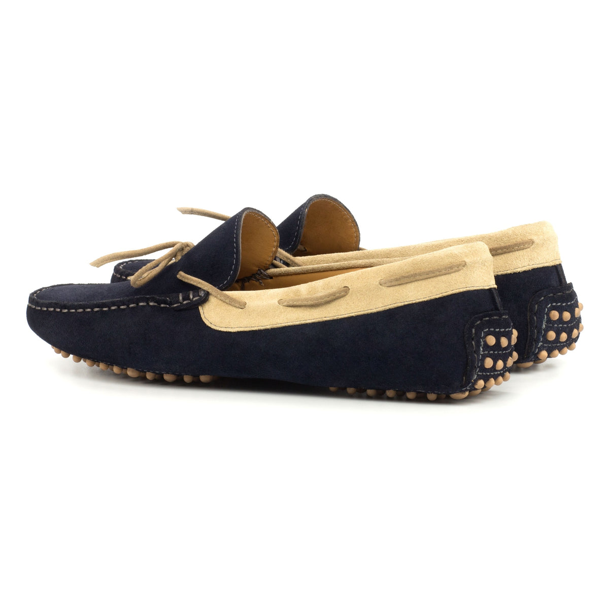 Mocassin Driver en daim bleu marine et beige – vue 3