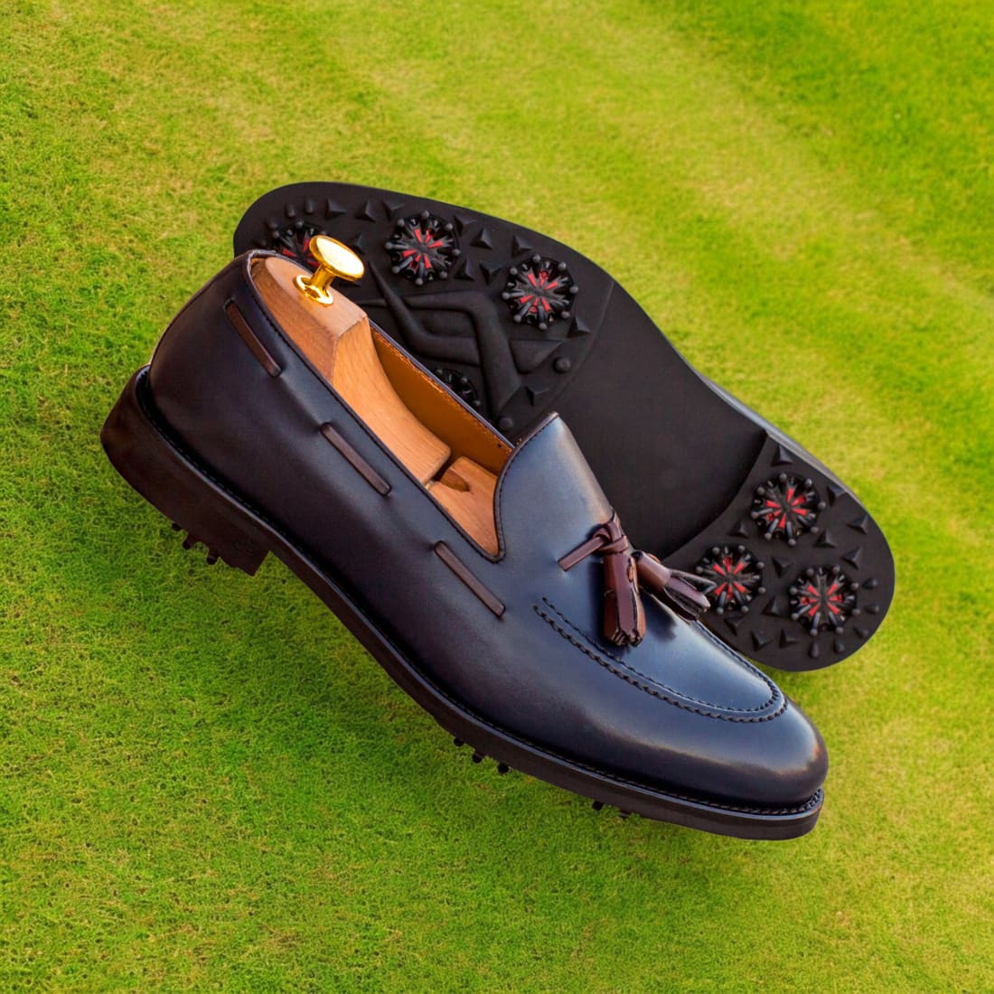 Mocassins à pampilles de golf en cuir marine – vue 4