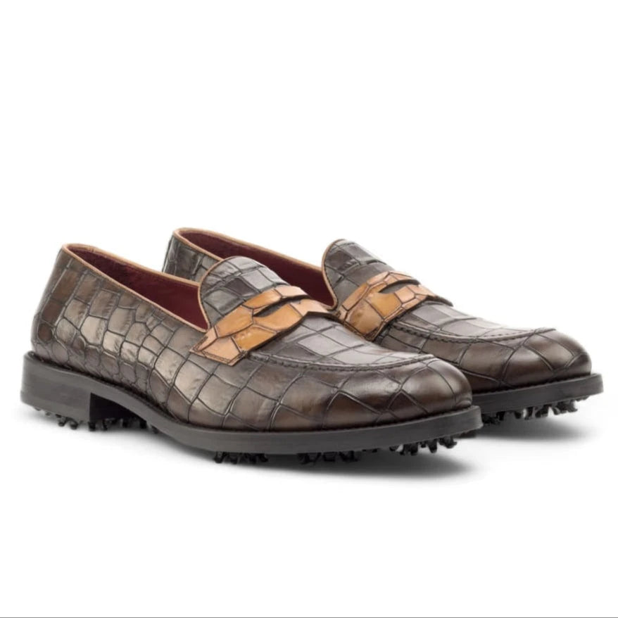 Mocassins de golf en cuir croco
