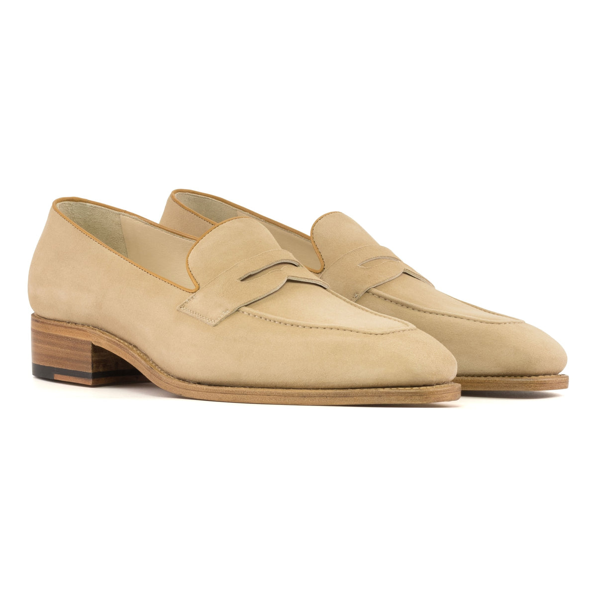 Mocassins Penny à bandeau en daim beige – vue 1