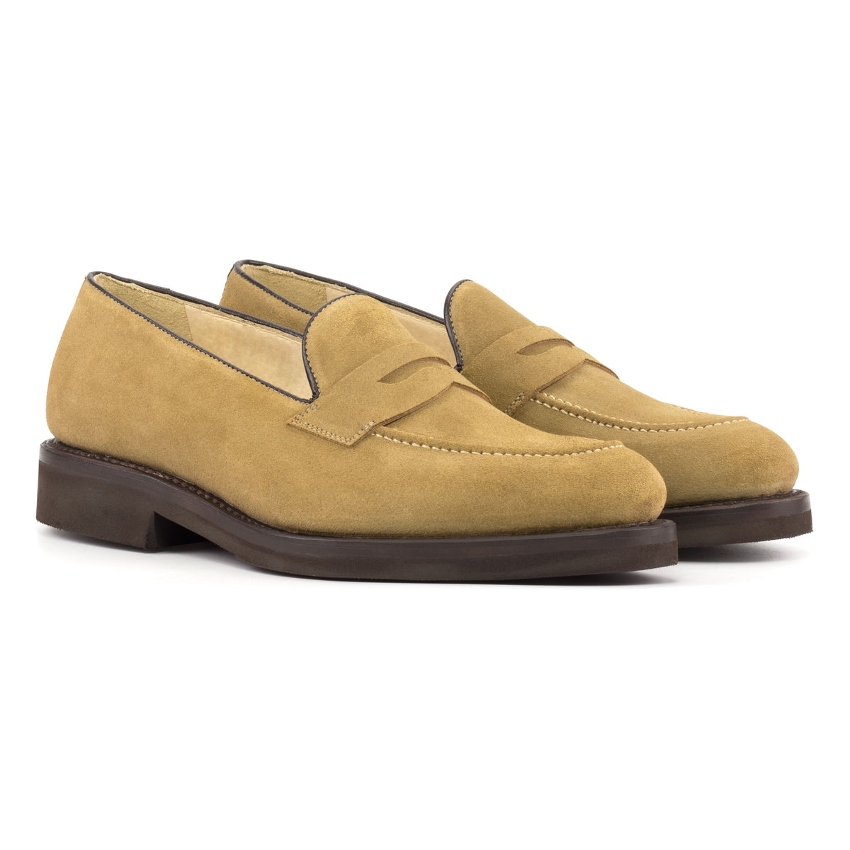 Mocassins Penny à bandeau en daim beige - Semelles Caoutchouc – vue 1