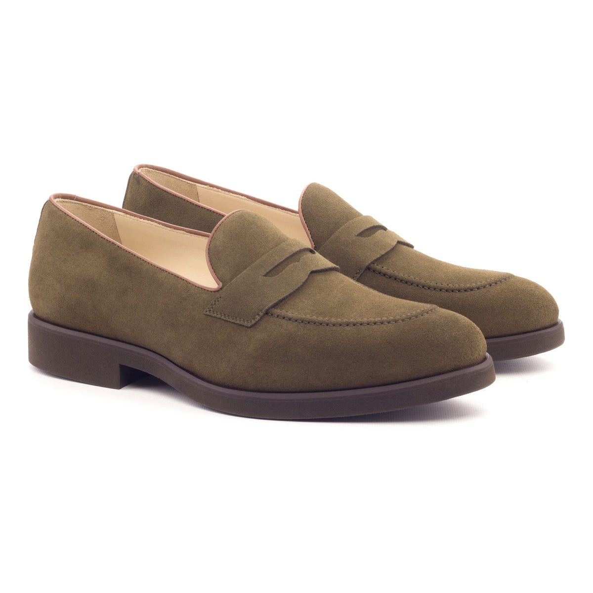 Mocassins Penny à bandeau en daim kaki - Semelles Caoutchouc – vue 1