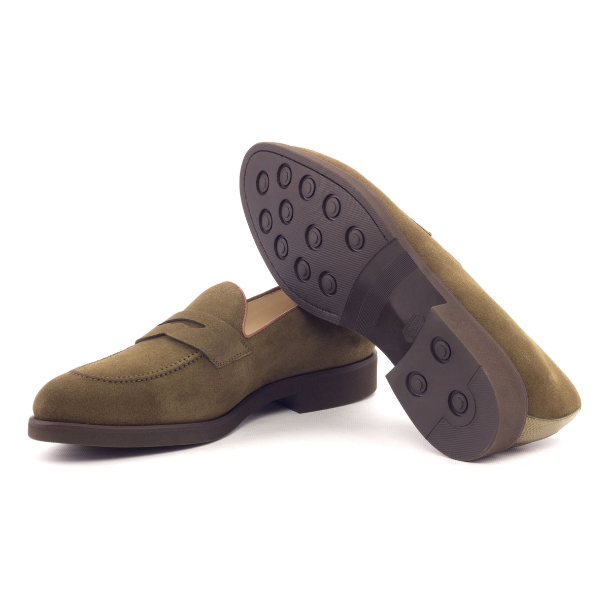 Mocassins Penny à bandeau en daim kaki - Semelles Caoutchouc – vue 2