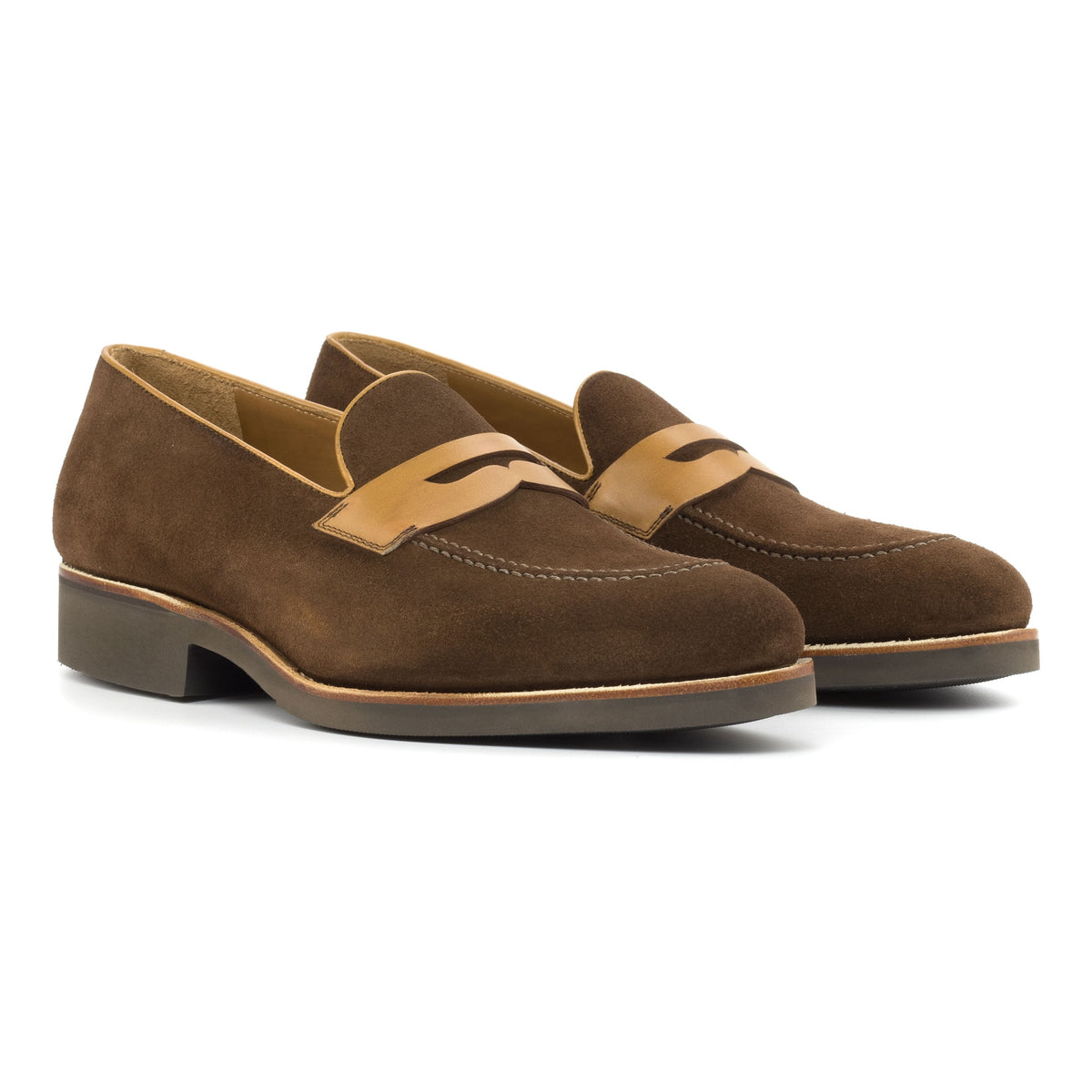 Mocassins Penny à bandeau en daim marron - Semelles Caoutchouc – vue 1